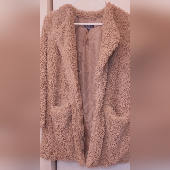 Democracy Teddy Coat Faux Fur Open Front Size Small Cozy Comfy Soft Lined - Picture 2 of 10